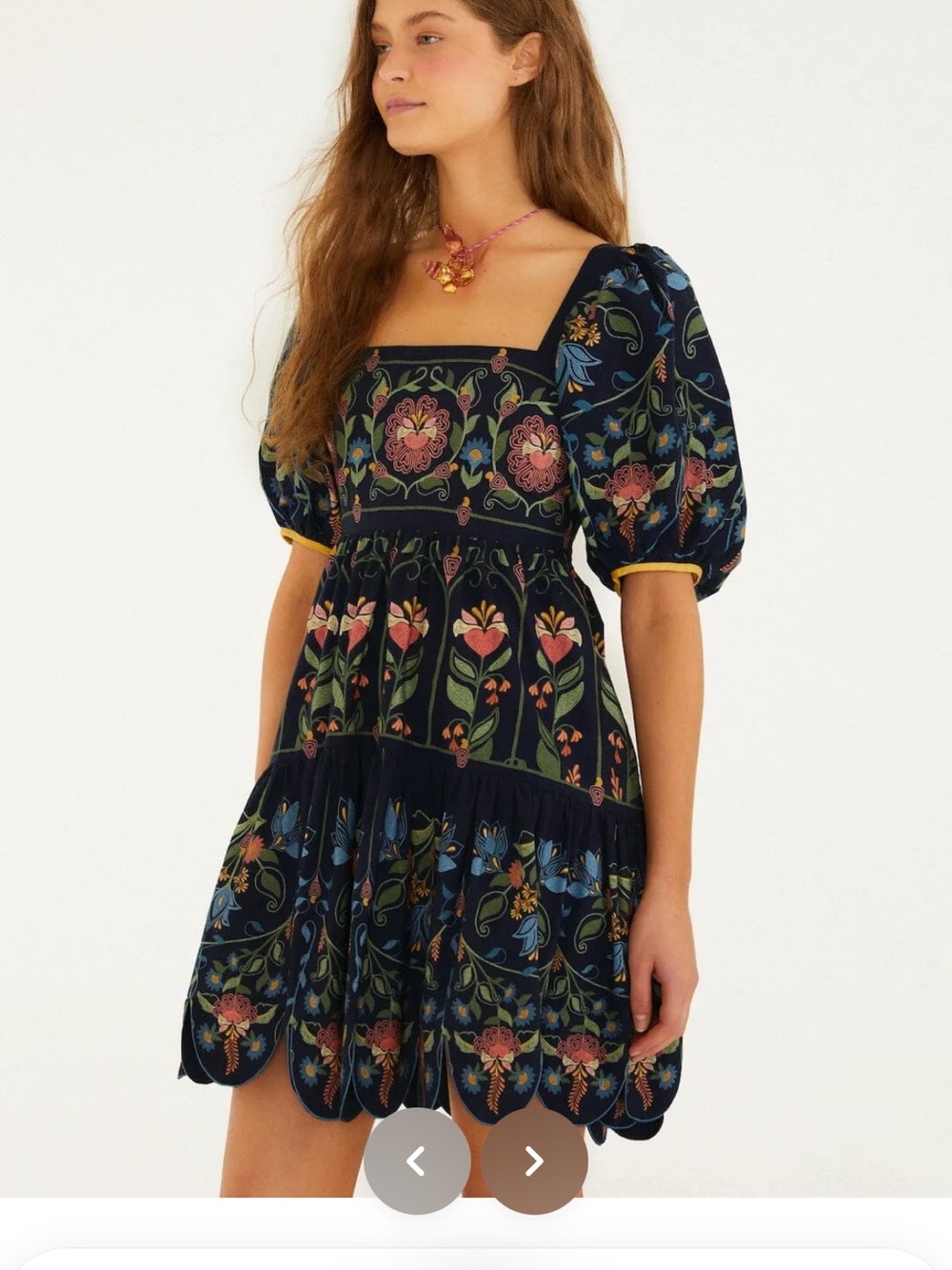 FARM Rio Navy Mini Dress with Multicolor Floral Embroidery